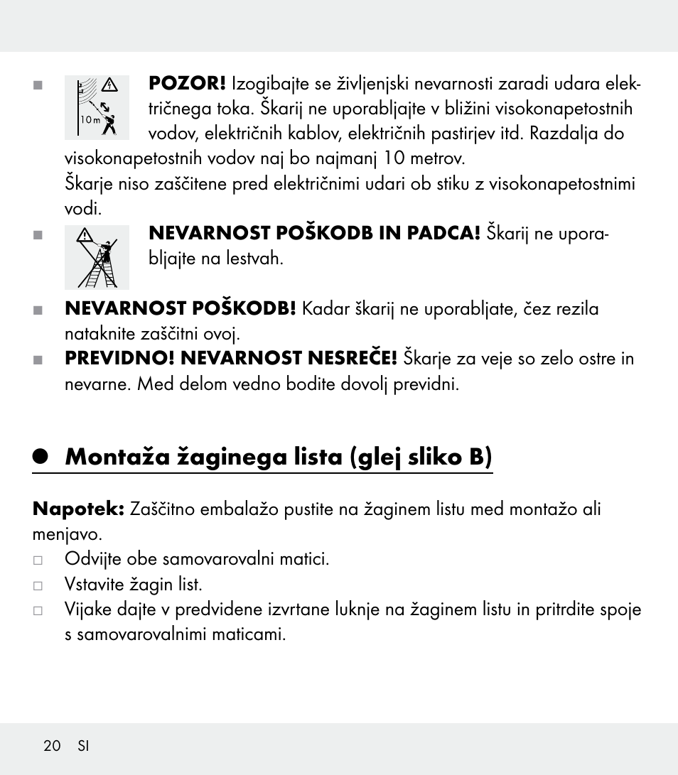 Montaža žaginega lista (glej sliko b) | Florabest Z31309 User Manual | Page 20 / 44
