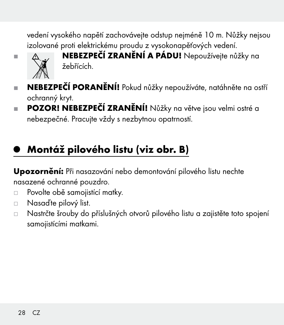 Montáž pilového listu (viz obr. b) | Florabest Z31309 User Manual | Page 28 / 44