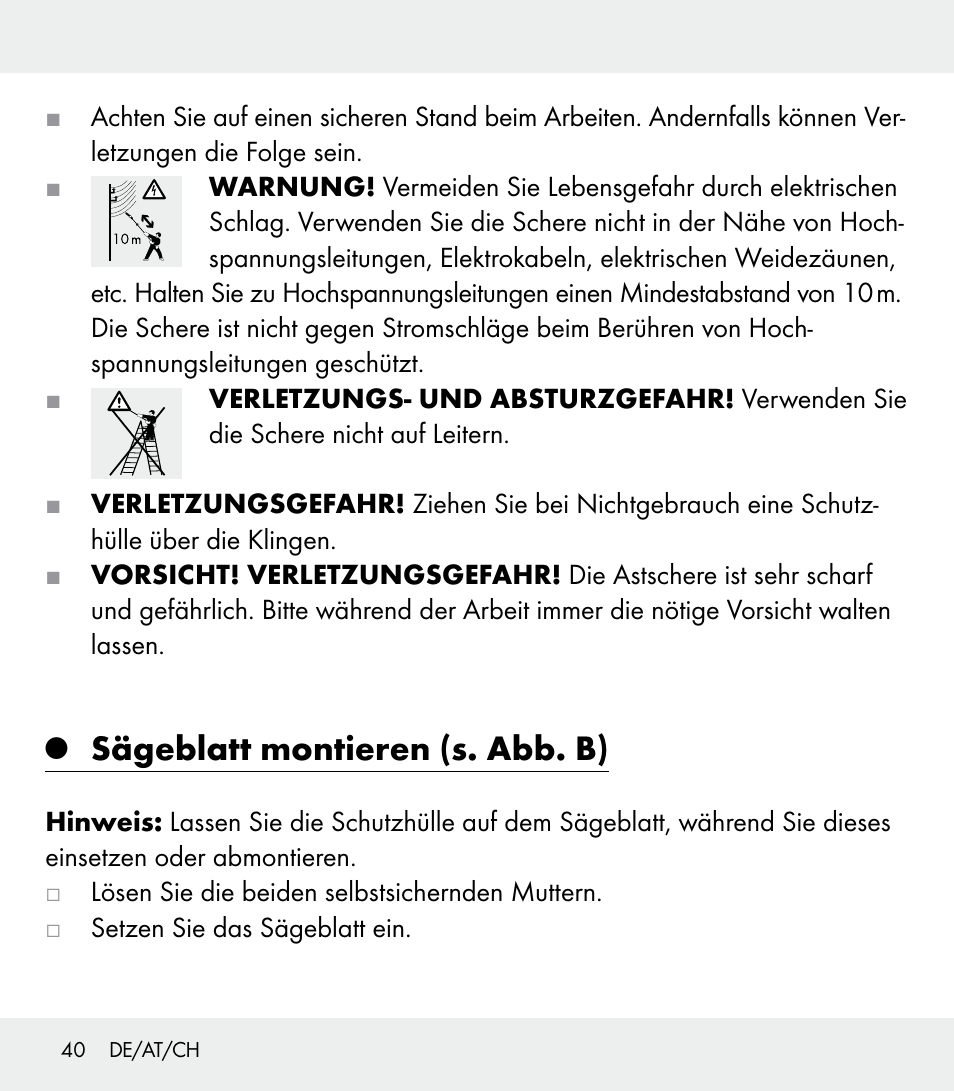 Sägeblatt montieren (s. abb. b) | Florabest Z31309 User Manual | Page 40 / 44