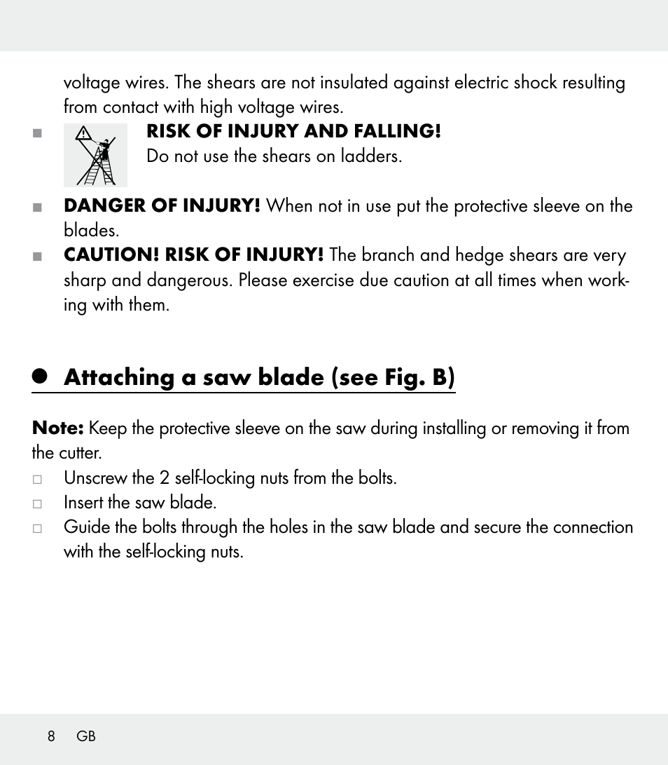 Attaching a saw blade (see fig. b) | Florabest Z31309 User Manual | Page 8 / 44