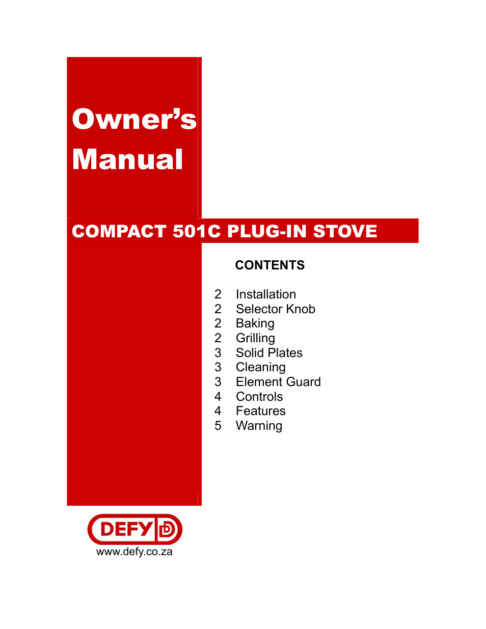 Defy Appliances 501C User Manual | 5 pages