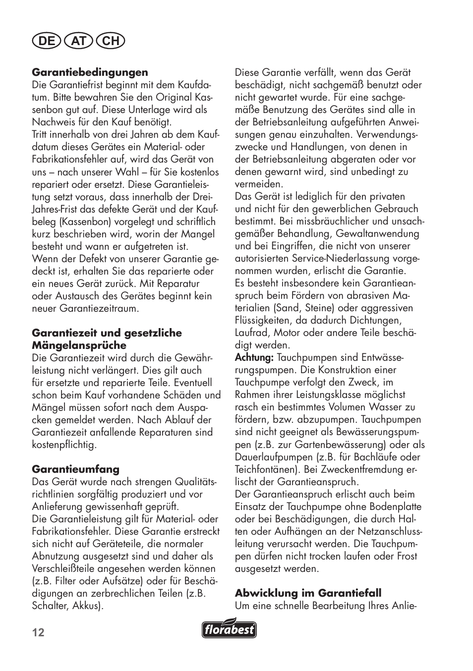De at ch | Florabest FTS 1100 C3 User Manual | Page 12 / 50