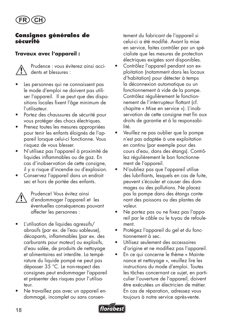 Fr ch | Florabest FTS 1100 C3 User Manual | Page 18 / 50