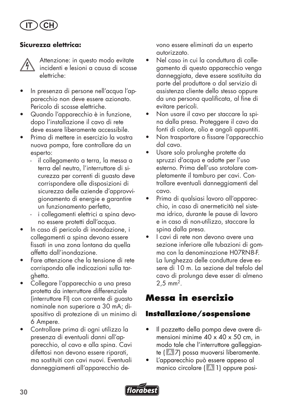 Messa in esercizio, It ch | Florabest FTS 1100 C3 User Manual | Page 30 / 50