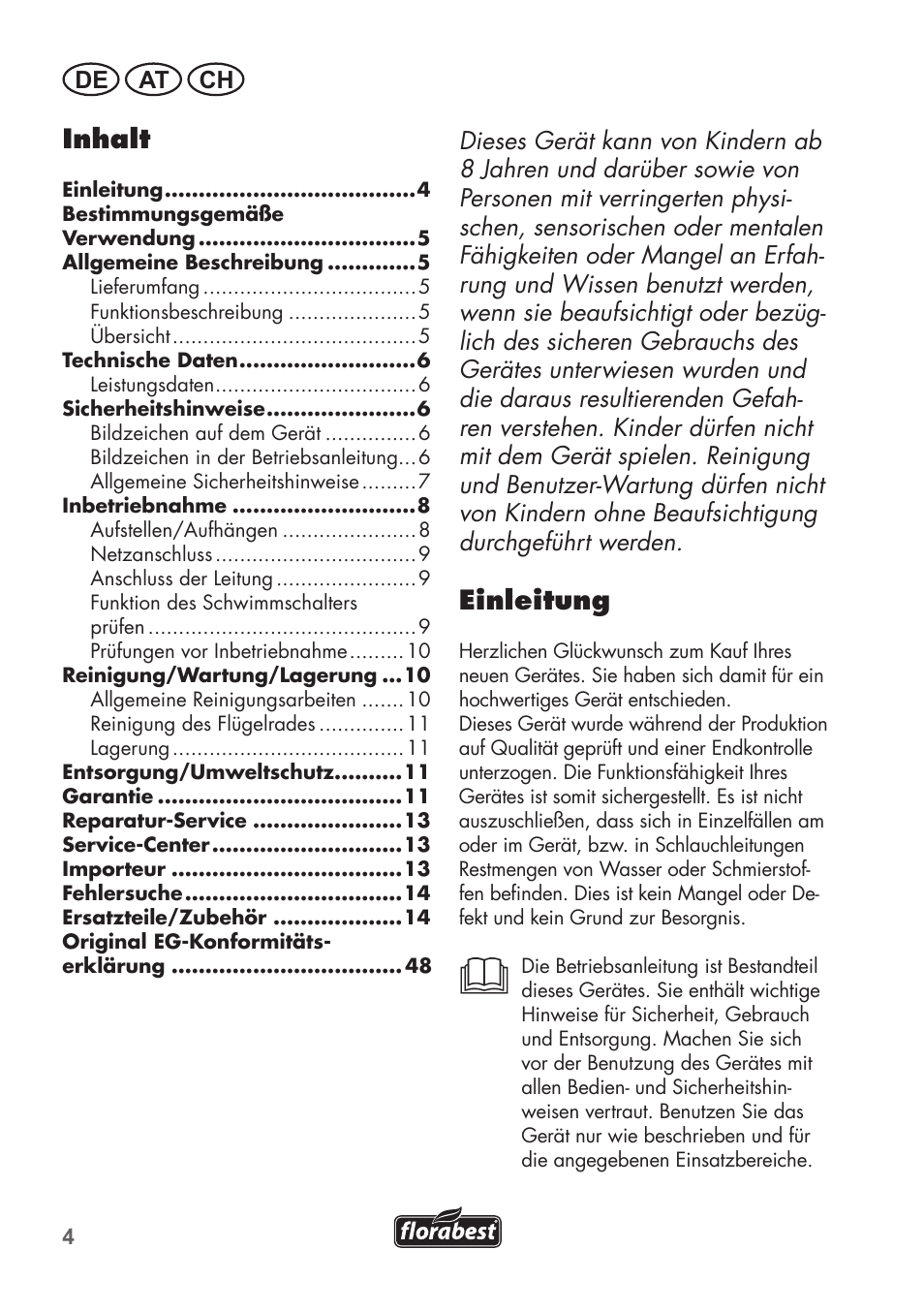 Einleitung, Inhalt | Florabest FTS 1100 C3 User Manual | Page 4 / 50