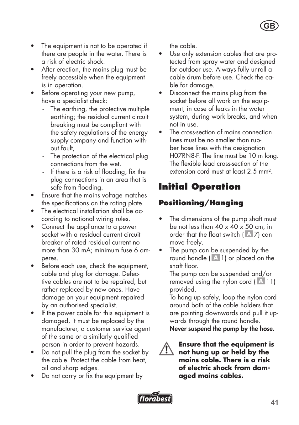 Initial operation | Florabest FTS 1100 C3 User Manual | Page 41 / 50