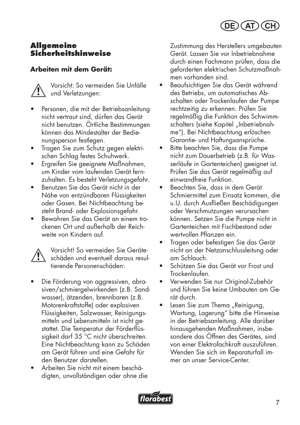 De at ch | Florabest FTS 1100 C3 User Manual | Page 7 / 50