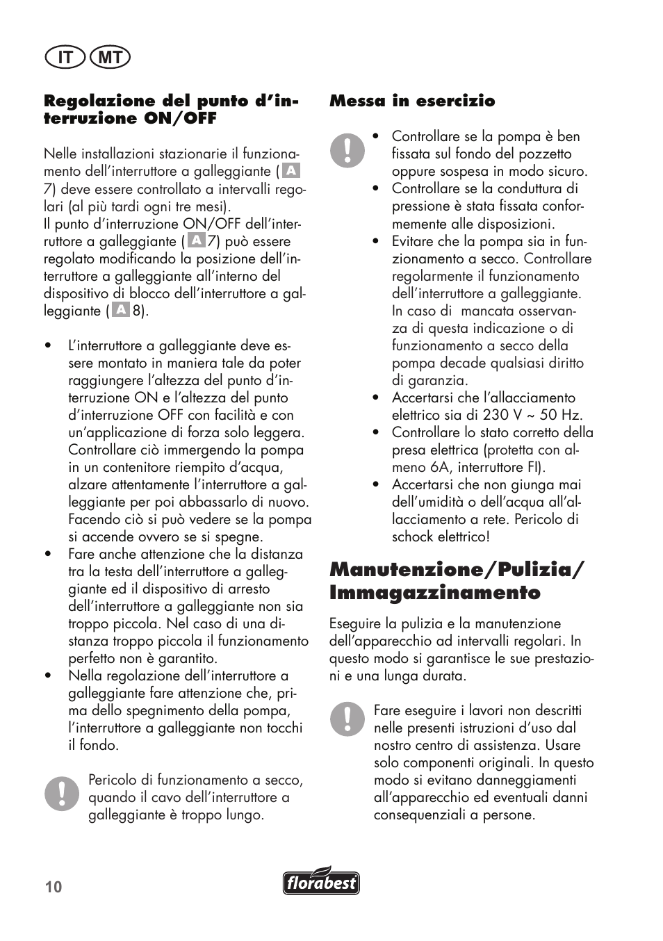 Manutenzione/pulizia/ immagazzinamento, It mt | Florabest FTS 1100 C3 User Manual | Page 10 / 50
