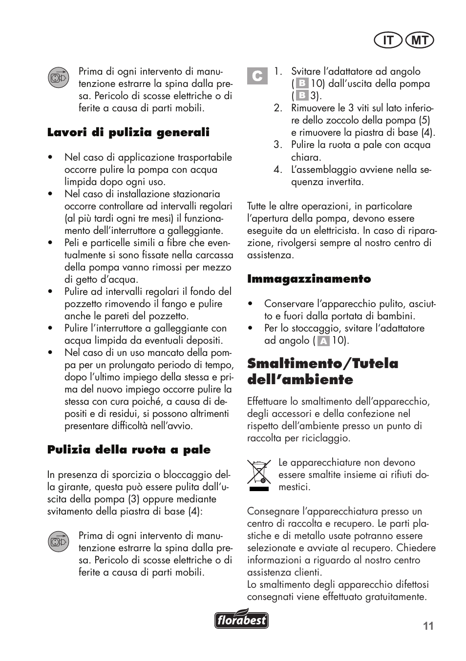 Smaltimento/tutela dell’ambiente, It mt | Florabest FTS 1100 C3 User Manual | Page 11 / 50
