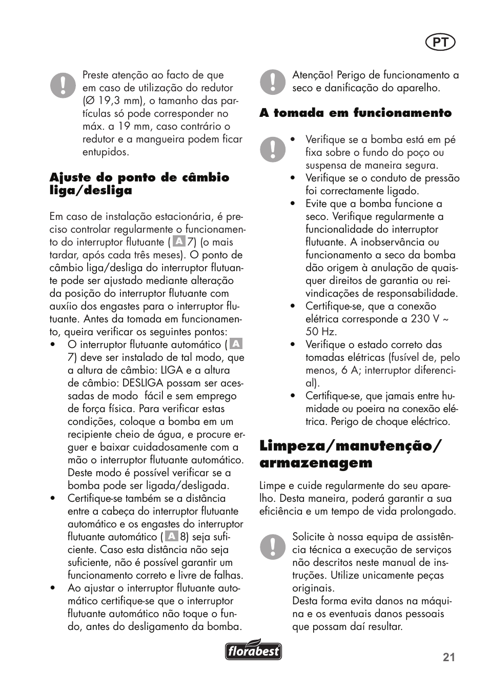 Limpeza/manutenção/ armazenagem | Florabest FTS 1100 C3 User Manual | Page 21 / 50