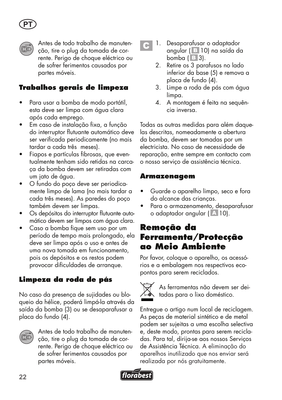 Remoção da ferramenta/protecção ao meio ambiente | Florabest FTS 1100 C3 User Manual | Page 22 / 50