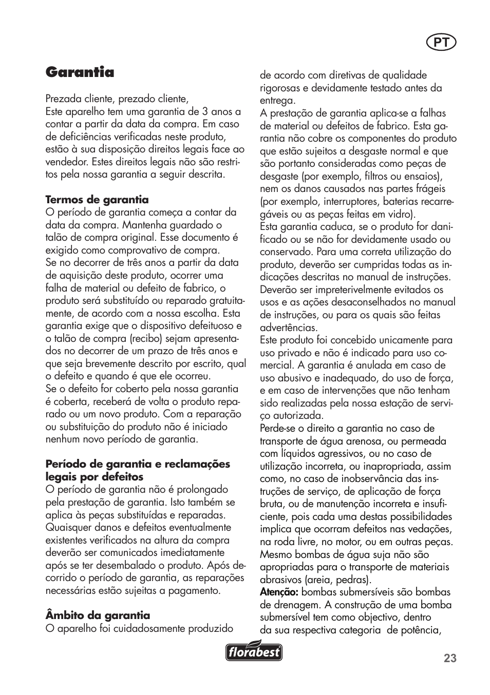 Garantia | Florabest FTS 1100 C3 User Manual | Page 23 / 50