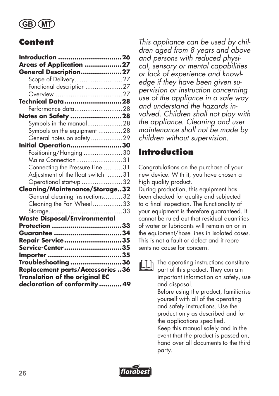 Introduction, Content | Florabest FTS 1100 C3 User Manual | Page 26 / 50