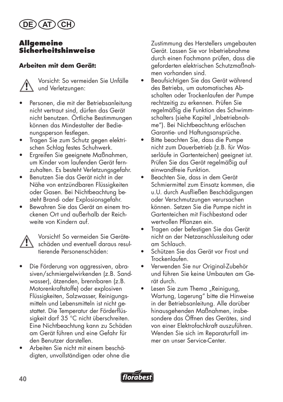 De at ch | Florabest FTS 1100 C3 User Manual | Page 40 / 50
