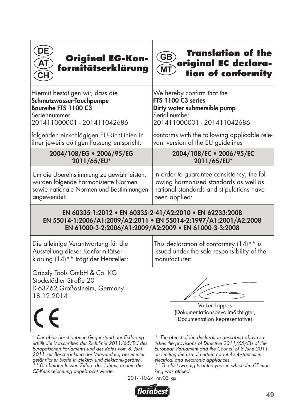 De ch at gb mt | Florabest FTS 1100 C3 User Manual | Page 49 / 50