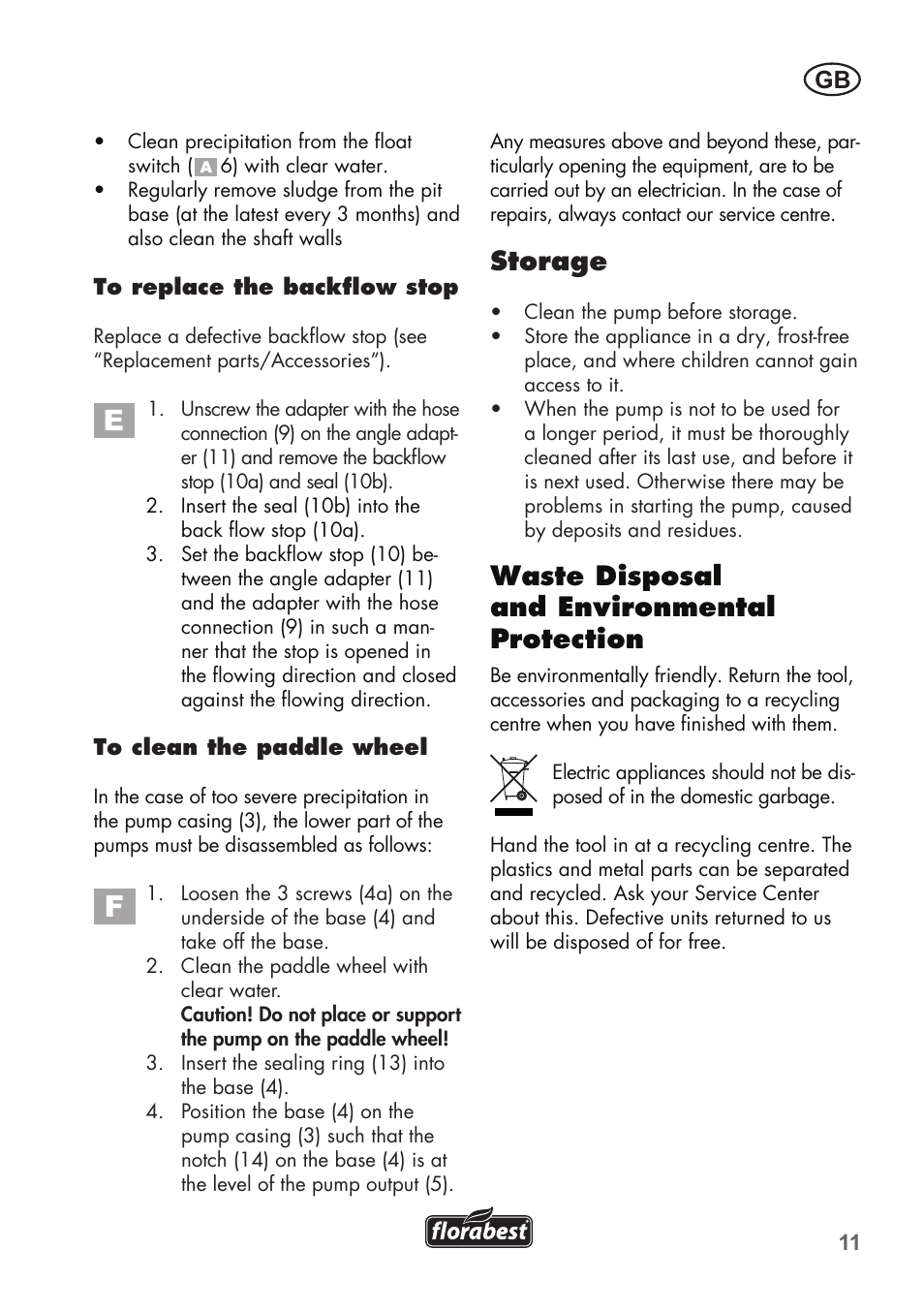 Storage, Waste disposal and environmental protection | Florabest FTP 400 C2 User Manual | Page 11 / 98