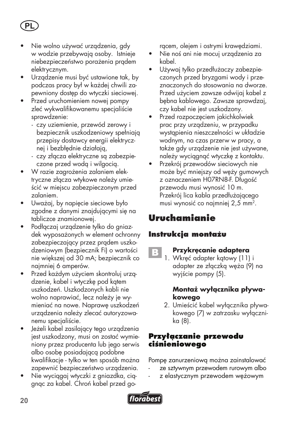 Uruchamianie | Florabest FTP 400 C2 User Manual | Page 20 / 98