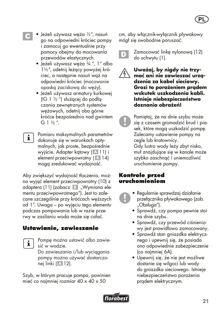 Florabest FTP 400 C2 User Manual | Page 21 / 98