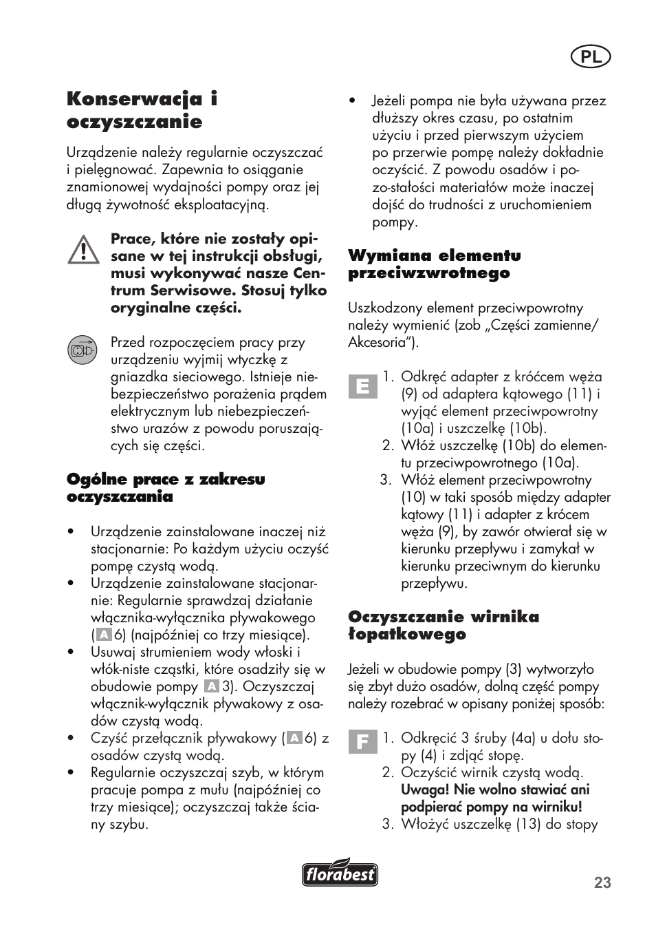 Konserwacja i oczyszczanie | Florabest FTP 400 C2 User Manual | Page 23 / 98