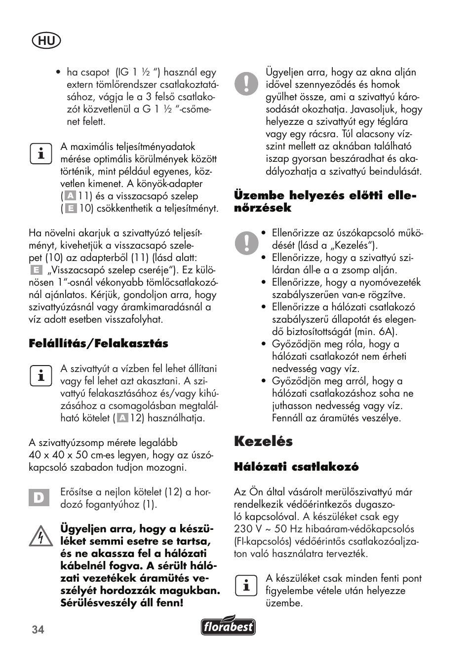 Kezelés | Florabest FTP 400 C2 User Manual | Page 34 / 98