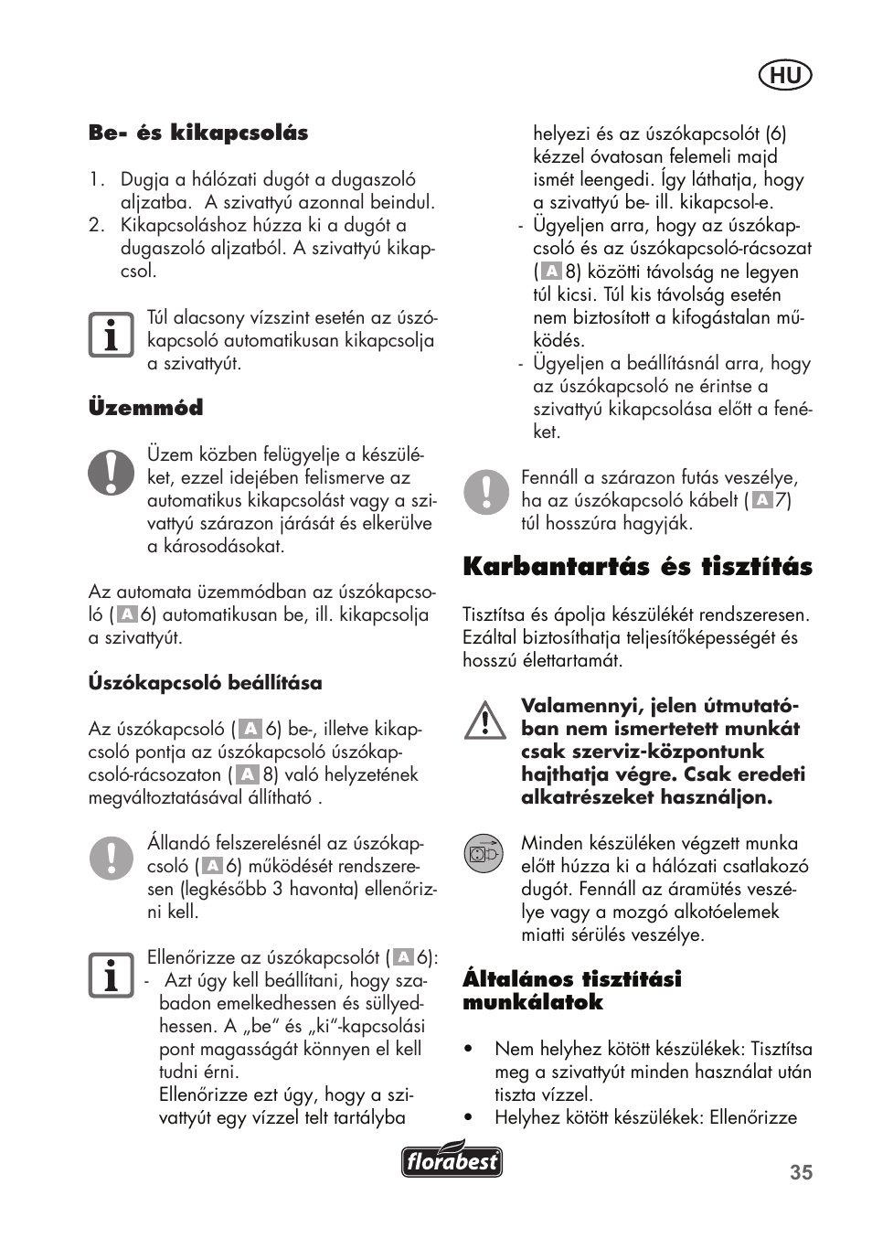 Karbantartás és tisztítás | Florabest FTP 400 C2 User Manual | Page 35 / 98