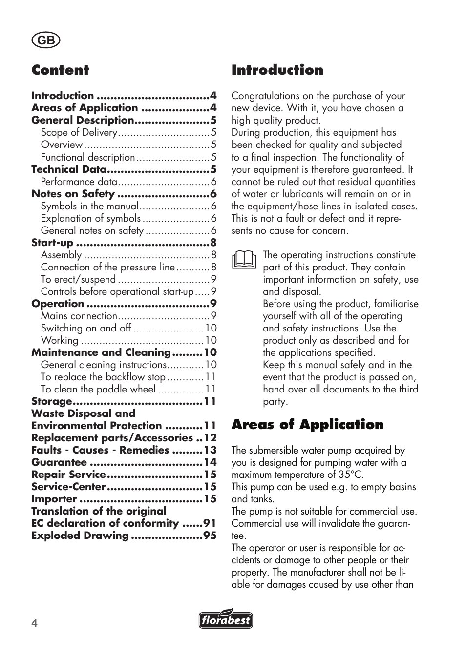 Introduction, Areas of application, Content | Florabest FTP 400 C2 User Manual | Page 4 / 98