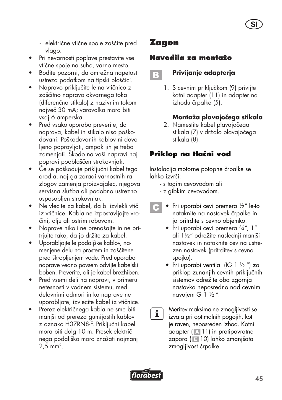 Zagon | Florabest FTP 400 C2 User Manual | Page 45 / 98
