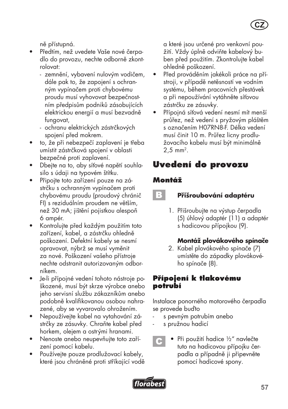 Uvedení do provozu | Florabest FTP 400 C2 User Manual | Page 57 / 98