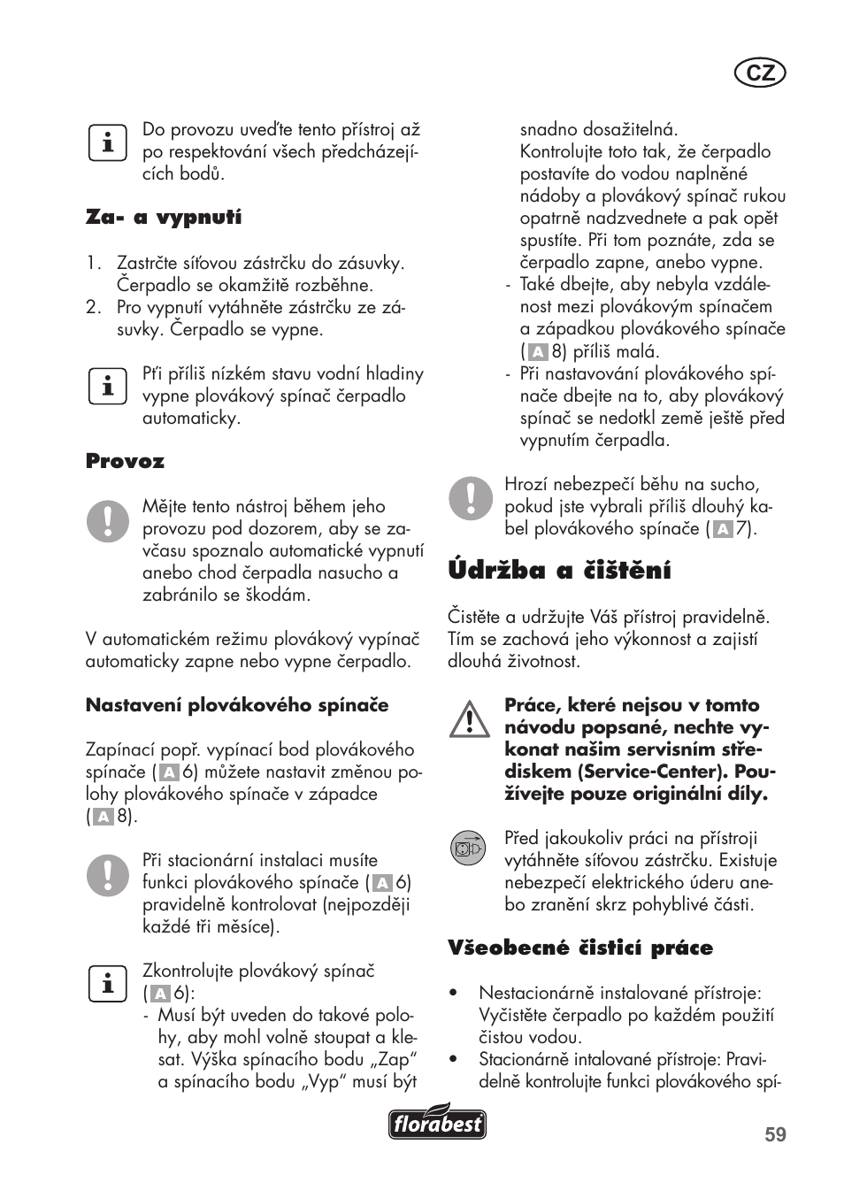 Údržba a čištění | Florabest FTP 400 C2 User Manual | Page 59 / 98