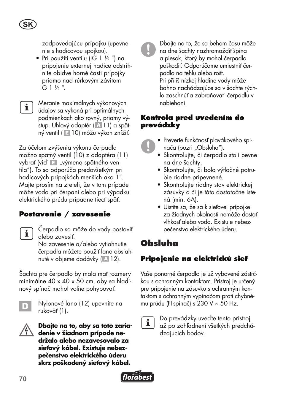 Obsluha | Florabest FTP 400 C2 User Manual | Page 70 / 98