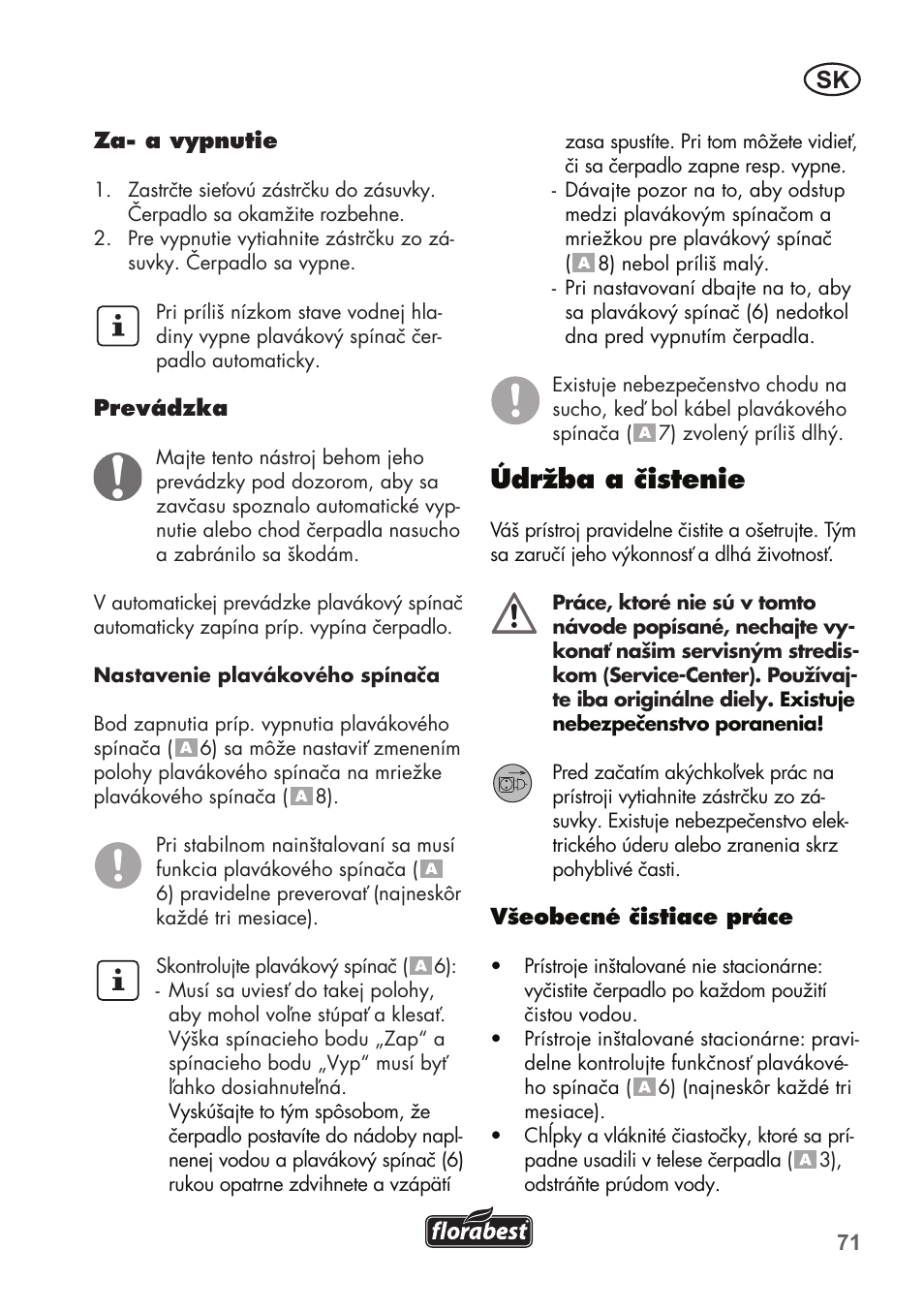 Údržba a čistenie | Florabest FTP 400 C2 User Manual | Page 71 / 98