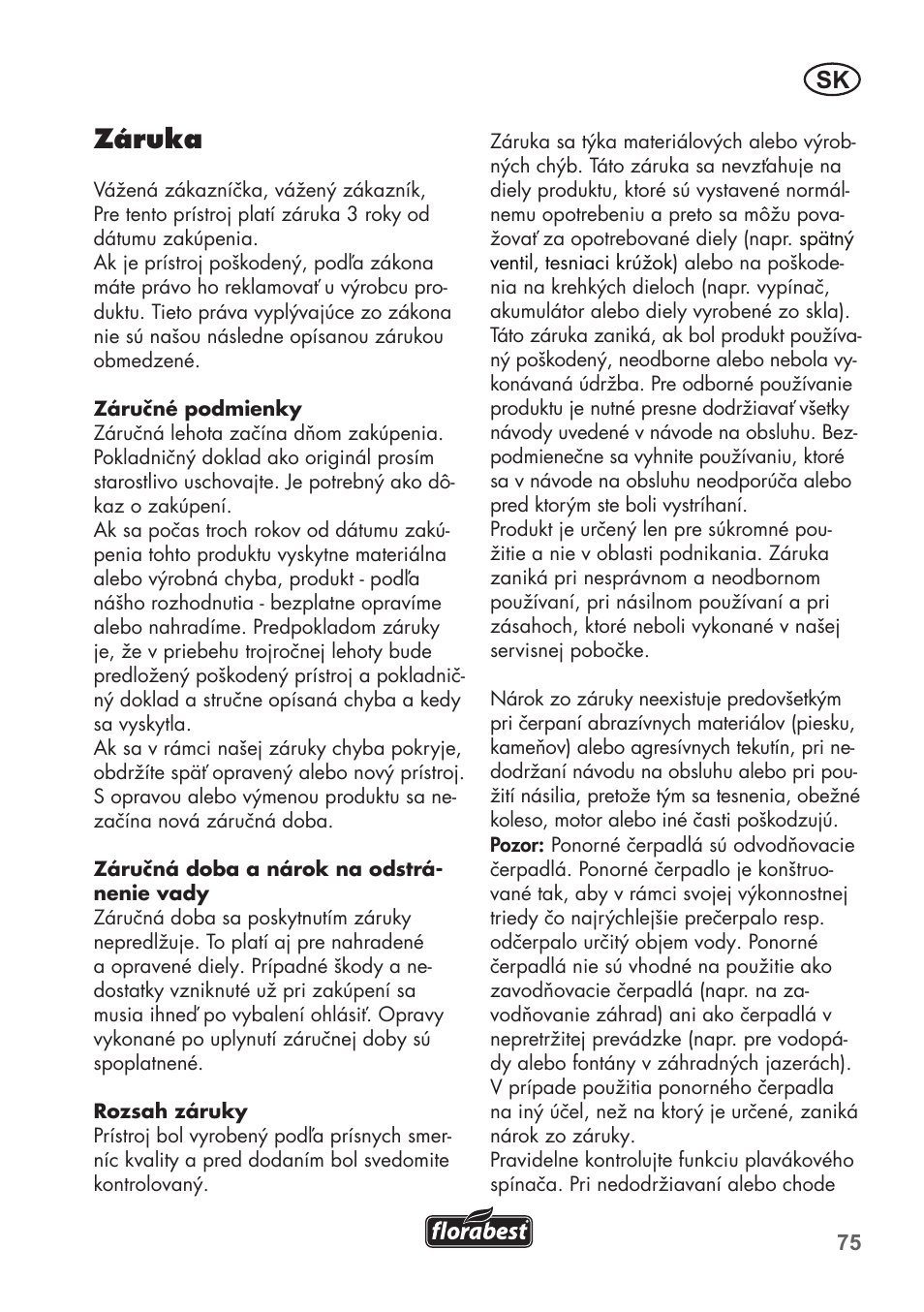 Záruka | Florabest FTP 400 C2 User Manual | Page 75 / 98