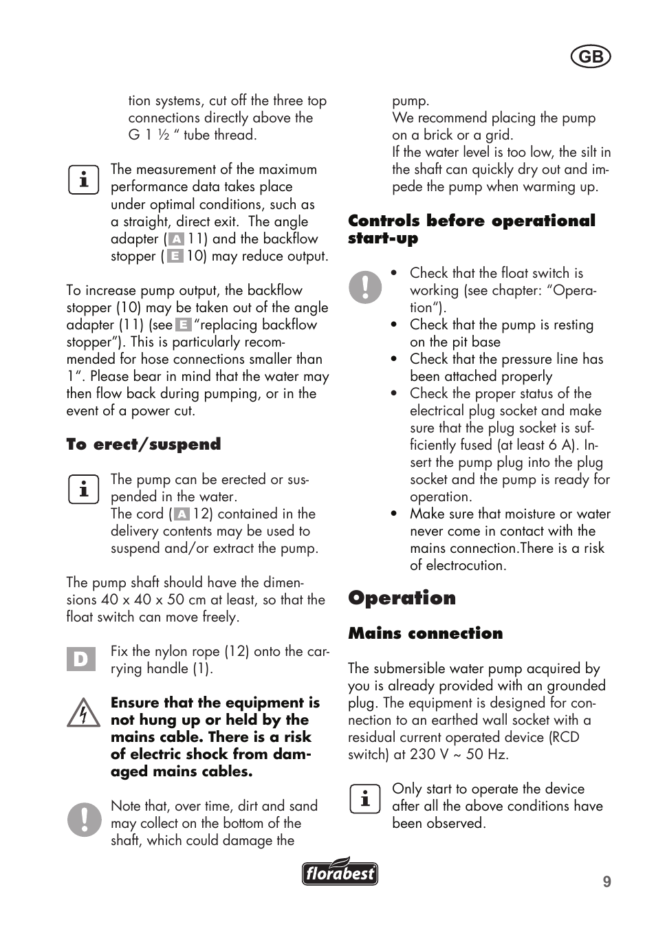 Operation | Florabest FTP 400 C2 User Manual | Page 9 / 98