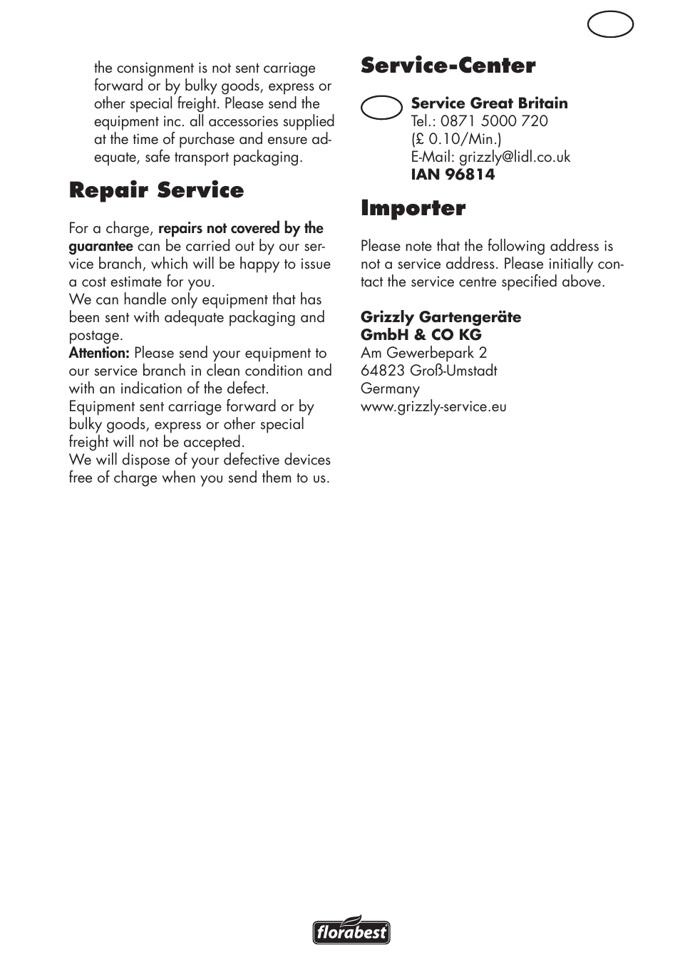 Repair service, Service-center, Importer | Florabest FHL 900 C4 User Manual | Page 17 / 112