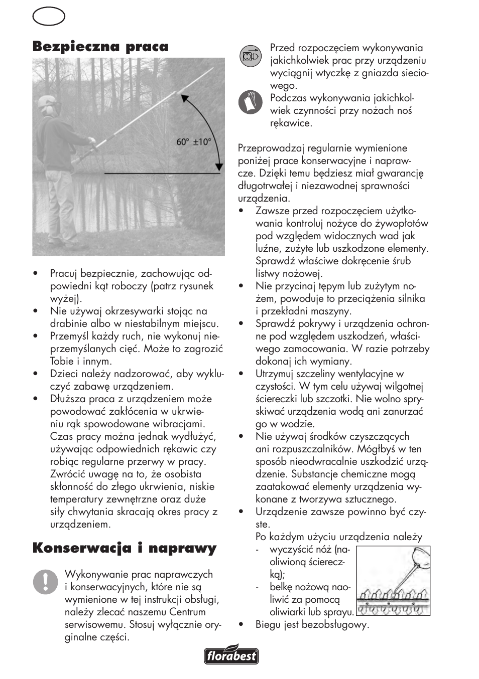 Pl bezpieczna praca, Konserwacja i naprawy | Florabest FHL 900 C4 User Manual | Page 28 / 112