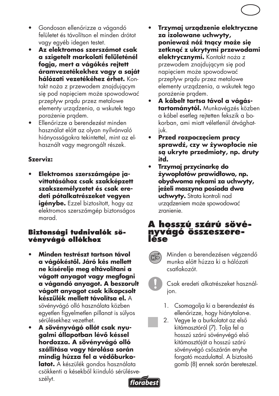 A hosszú szárú sövé- nyvágó összeszere- lése | Florabest FHL 900 C4 User Manual | Page 39 / 112