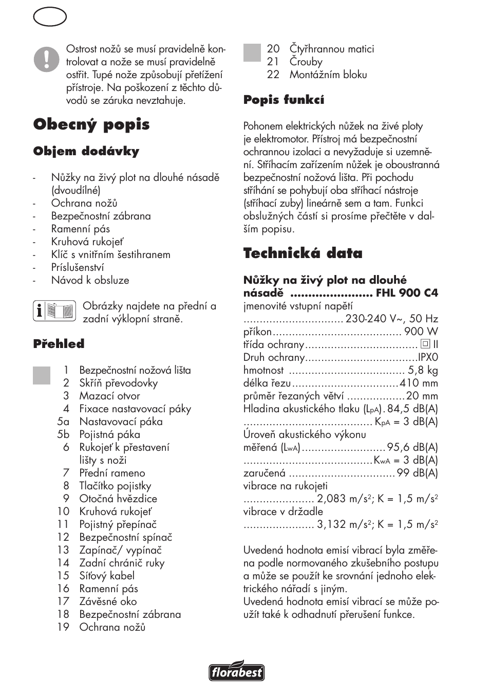 Obecný popis, Technická data | Florabest FHL 900 C4 User Manual | Page 62 / 112