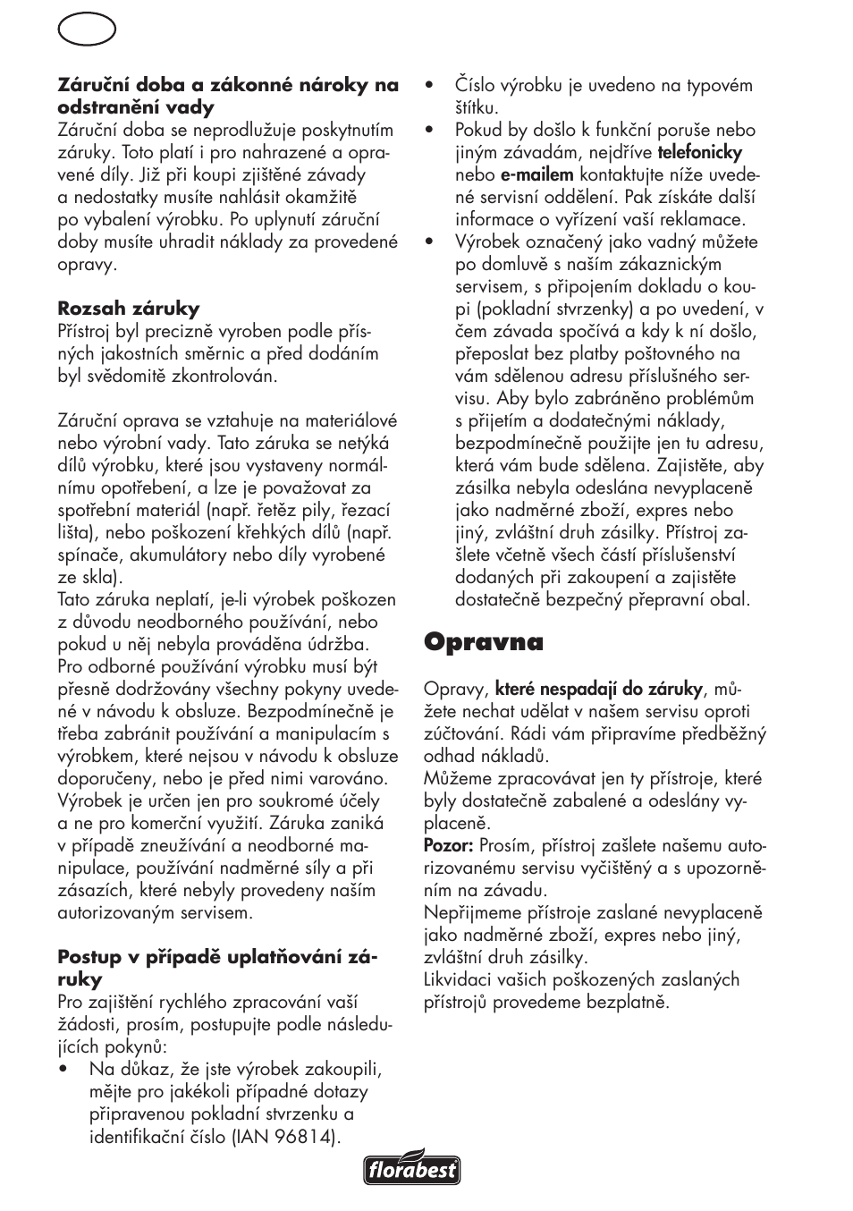 Opravna | Florabest FHL 900 C4 User Manual | Page 72 / 112