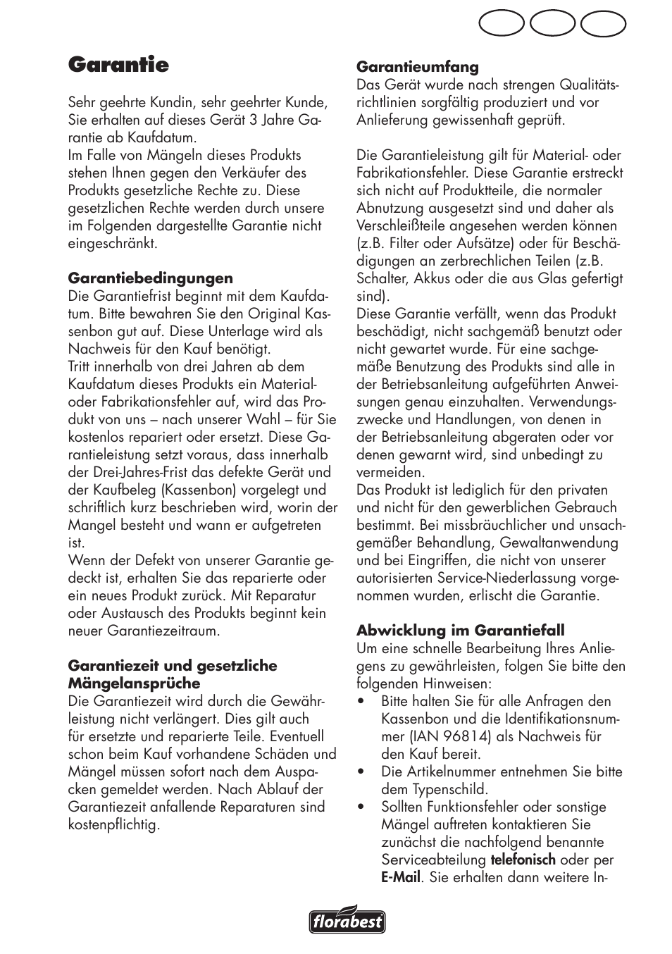 Garantie, Ch at de | Florabest FHL 900 C4 User Manual | Page 99 / 112