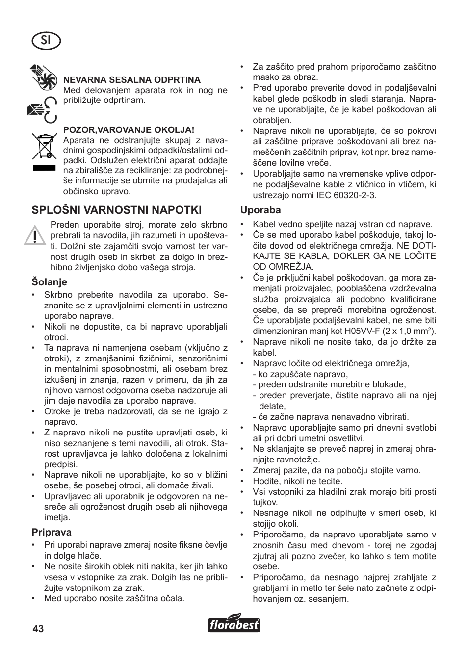 Splošni varnostni napotki | Florabest FLB 3000 A1 User Manual | Page 44 / 92