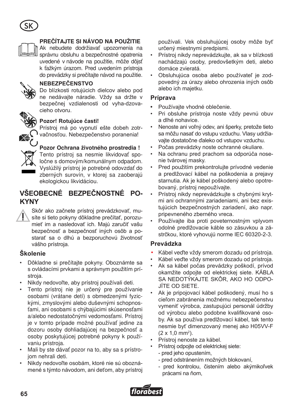 Všeobecné bezpečnostné po- kyny | Florabest FLB 3000 A1 User Manual | Page 66 / 92