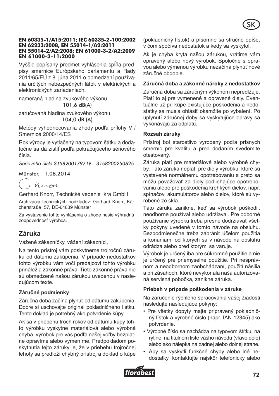 Záruka | Florabest FLB 3000 A1 User Manual | Page 73 / 92