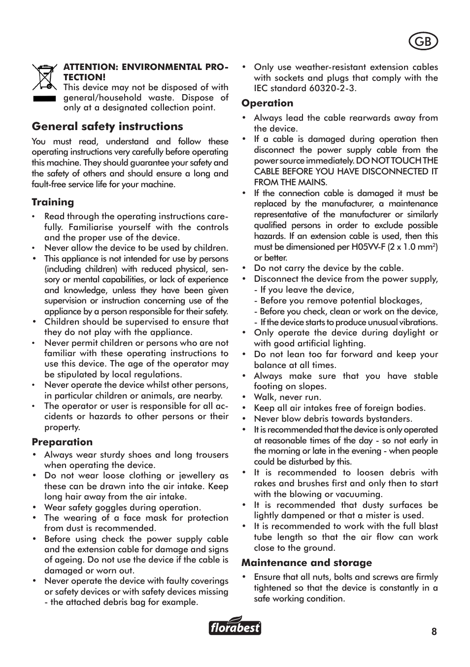 General safety instructions | Florabest FLB 3000 A1 User Manual | Page 9 / 92