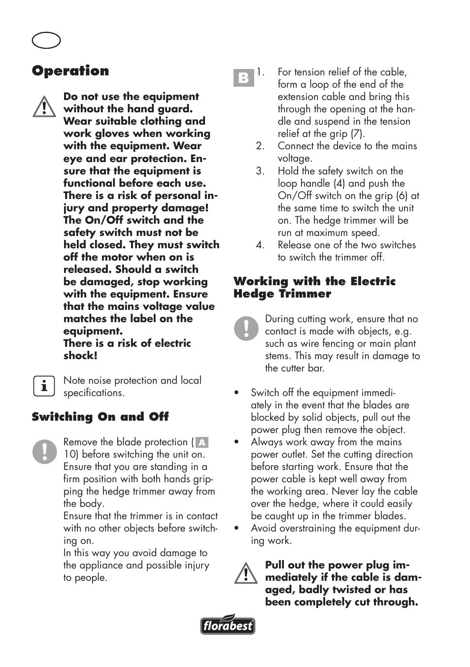 Operation | Florabest FHT 600 C3 User Manual | Page 10 / 98
