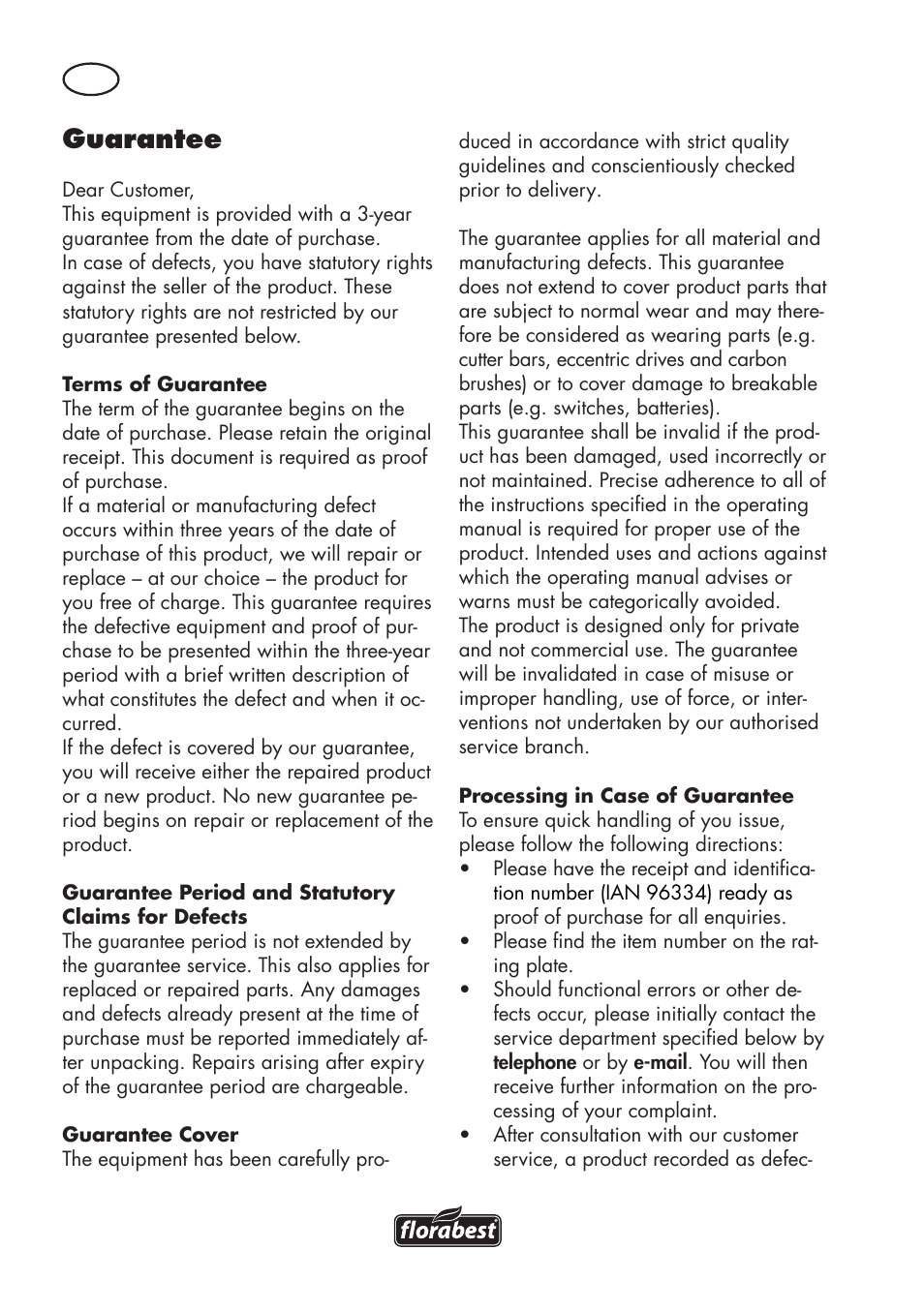 Guarantee | Florabest FHT 600 C3 User Manual | Page 14 / 98