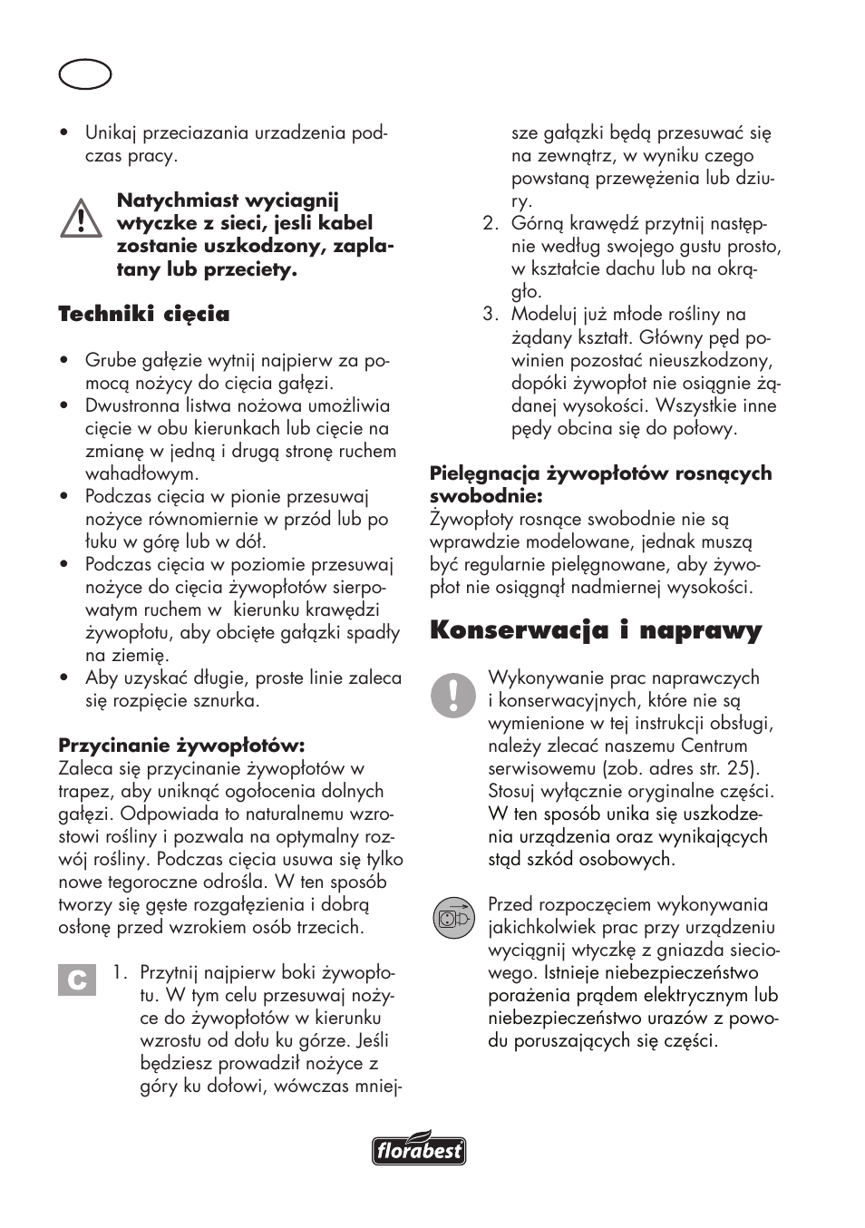 Konserwacja i naprawy | Florabest FHT 600 C3 User Manual | Page 24 / 98