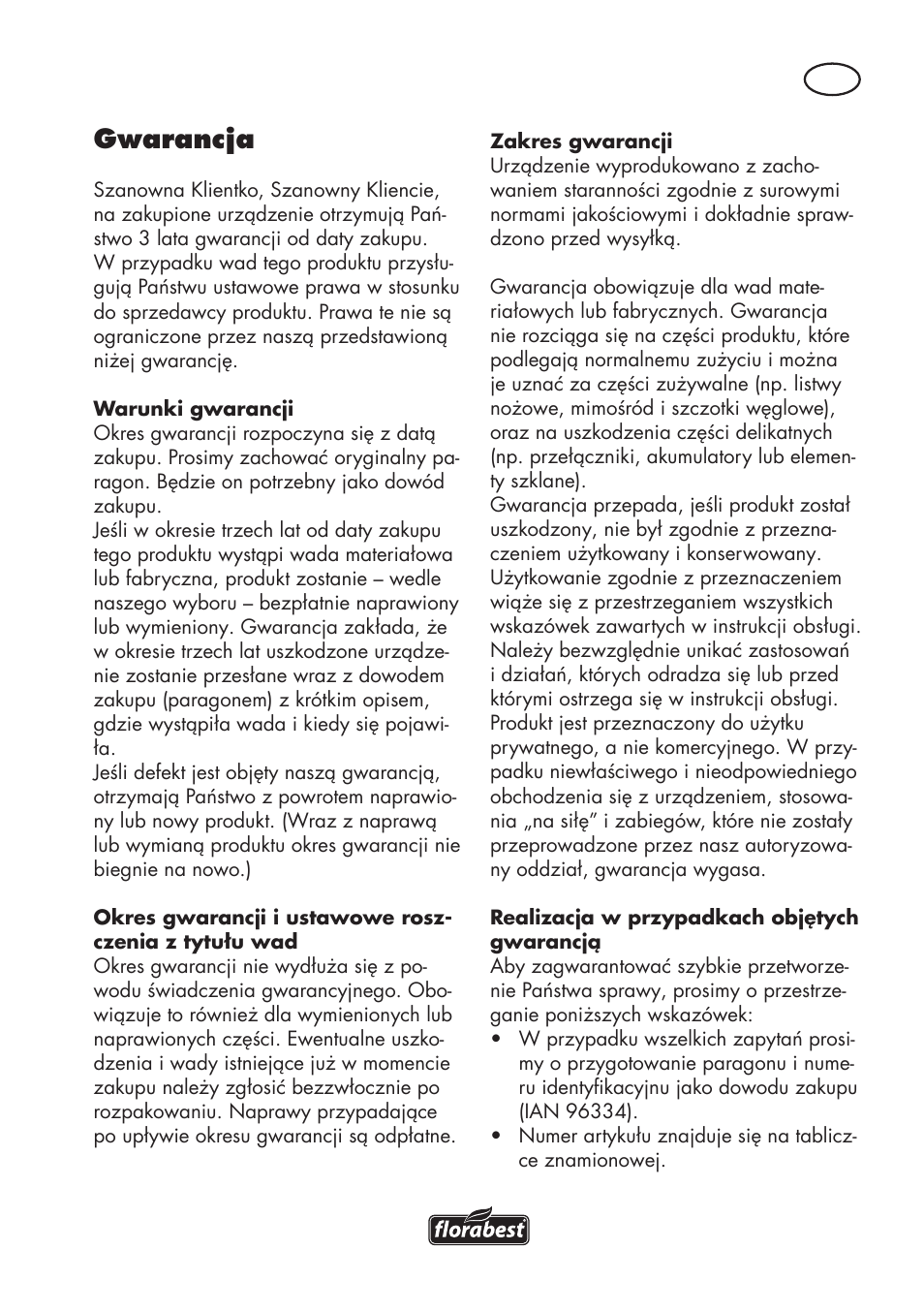 Gwarancja | Florabest FHT 600 C3 User Manual | Page 27 / 98