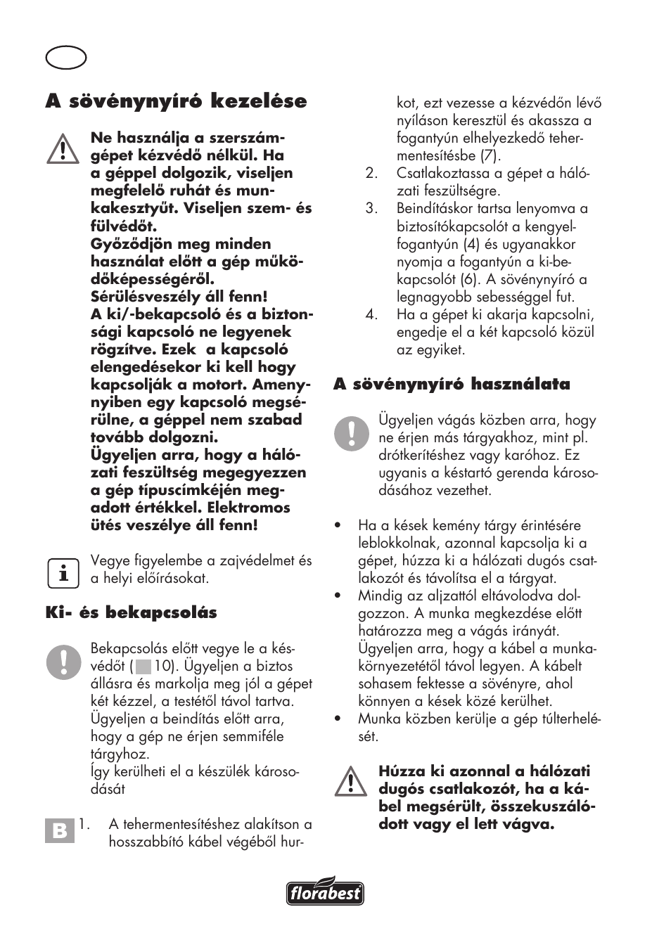 A sövénynyíró kezelése | Florabest FHT 600 C3 User Manual | Page 36 / 98