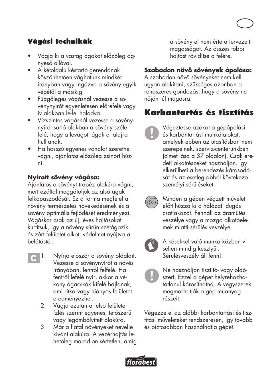Karbantartás és tisztítás | Florabest FHT 600 C3 User Manual | Page 37 / 98