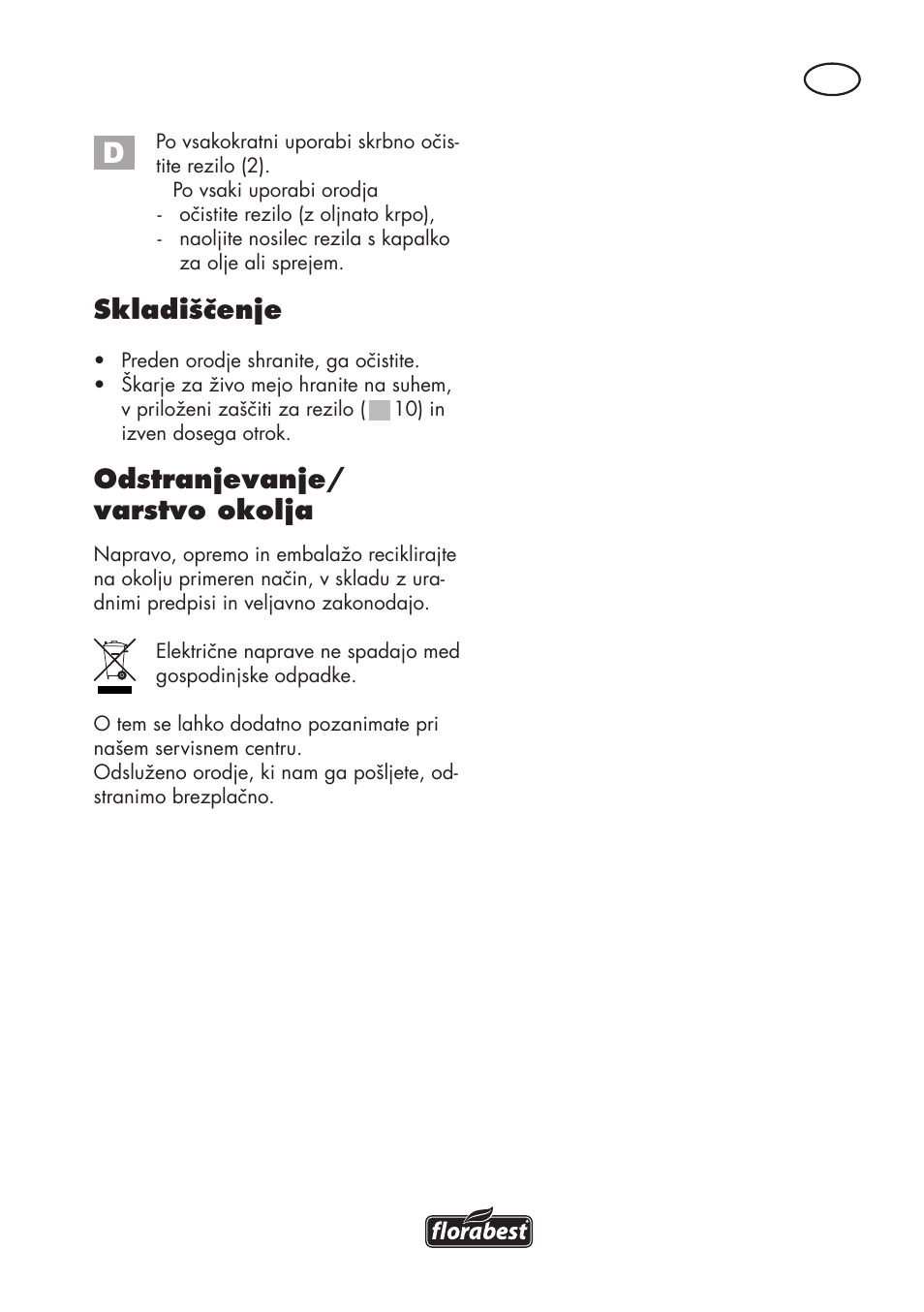 Skladiščenje, Odstranjevanje/ varstvo okolja | Florabest FHT 600 C3 User Manual | Page 51 / 98